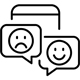 two speech bubbles depicting a happy and a sad face symbolizing emotional dialogue with 8 expressions of feelings